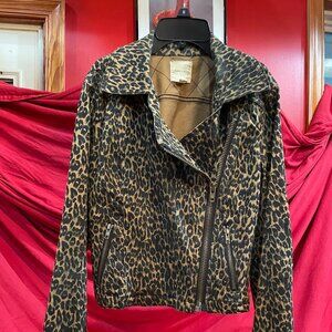 Petite Stretch Animal Print Motorcycle Jacket